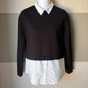 Alice + Olivia Employed Women’s XS Faux Layered Knit Pullover Long Sleeve Blouse